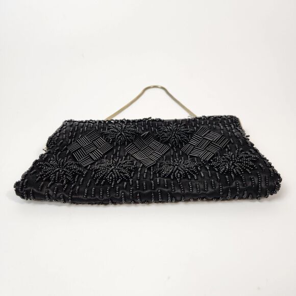 VTG Black Small Beaded Purse Womens Handbag 1920s Flapper Gir Made In‎ Hong Kong - Picture 13 of 16